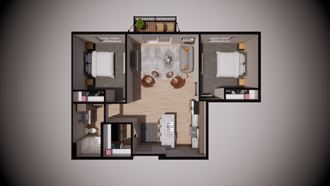Floor plan for 2 beds, 1 bath, 856 sqft